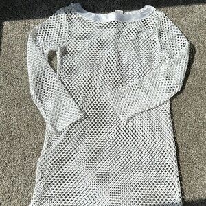 White Mesh Long Sleeve Dress